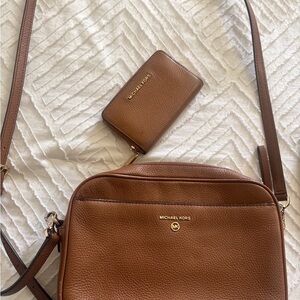 Michael Kors Tan Pebbled Leather Crossbody with Card Case